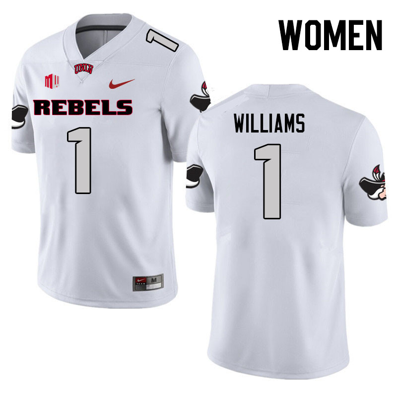 Women #1 Jerrae Williams UNLV Rebels College Football Jerseys Stitched Sale-White - Click Image to Close